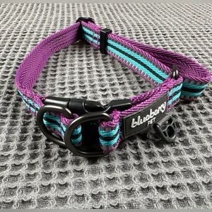 Blueberry Pet size Medium, Purple and Teal Dog Collar with 3M reflective accents